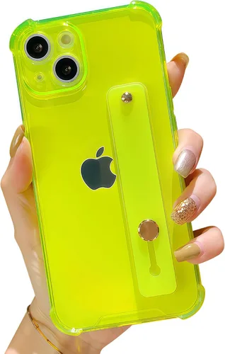 Vista 23 de Funda con correa para iPhone 15 de 6.1 pulgadas con soporte de pulsera, TPU suave y transparente protector a prueba de golpes, resistente, lazo