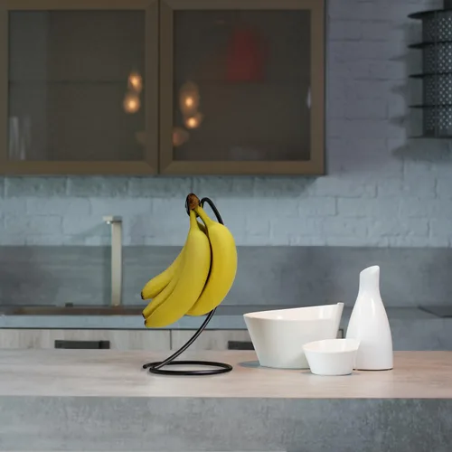 Vista 7 de Blue Donuts Soporte moderno para plátanos, soporte de árbol para encimera de cocina, accesorios de cocina, soporte de plátano negro