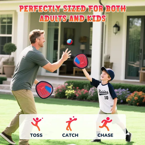 Vista 2 de JoyCat Juego de pelota de lanzar y atrapar, juego de 2 bolas adhesivas para adultos y 2 niños, juego familiar para atrapar al aire libre para playa