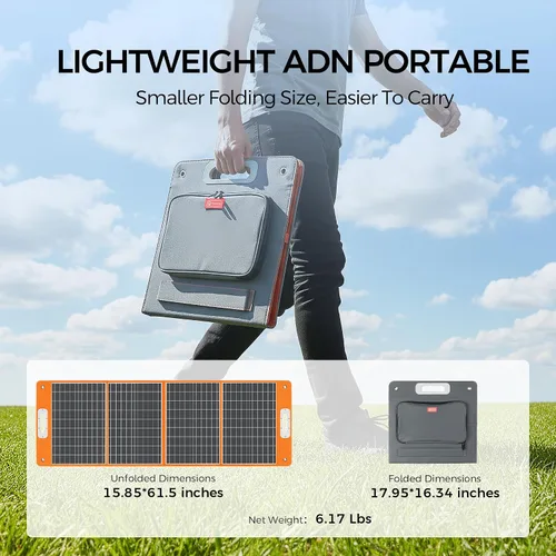 Vista 7 de FF Flashfish 144.3Wh con panel solar de 100 W, generador solar de 200 W con luces AC/DC/USB/tipo C/LED, batería de reserva para camping, viajes