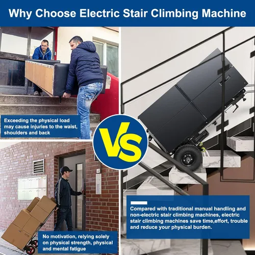 Vista 6 de Camiones de mano eléctricos para escaleras, 1200 W, carretillas de mano eléctricas para escalar, carrito de mano para mudanza, capacidad de 880 Negro