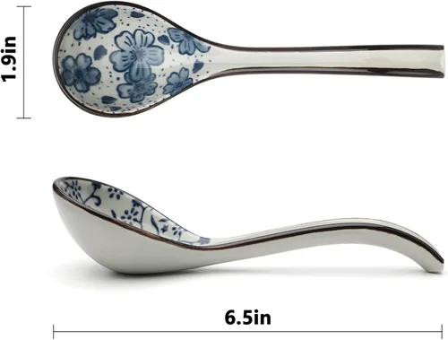 Vista 3 de Juego de 4 cucharas de sopa asiáticas de mango largo chino