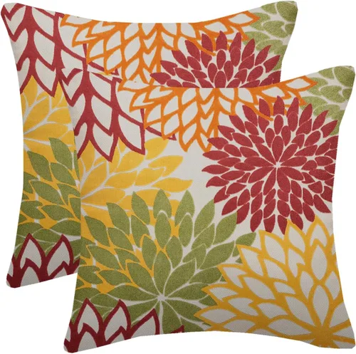 Vista 11 de Fundas de almohada azul marino verde 16x16 pulgadas, juego de 2 fundas de almohada rústicas, almohadas decorativas de aguamarina naranja floral