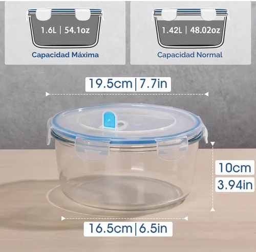 Vista 2 de NUTRIUPS Recipientes de vidrio para preparación de comidas de 54OZ/54.1 fl oz con tapas, contenedores de almacenamiento de alimentos, recipiente