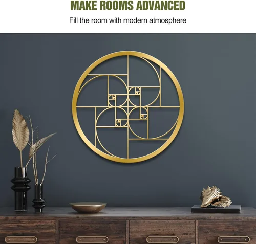 Vista 5 de LZAOA Fibonacci - Arte de pared de metal en espiral, arte matemático Fibonacci espiral dorada, decoración de pared de metal para sala de estar
