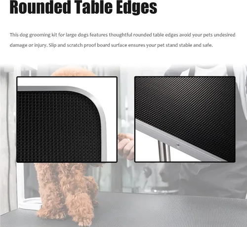Vista 4 de Mesa de aseo profesional ajustable para mascotas, de 42 pulgadas, resistente, con brazo y bandeja de malla para perros y gatos, capacidad máxima
