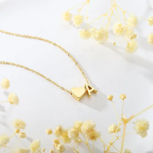 Vista 5 de Turandoss Mothers Day Gifts for Mom Wife - Dainty 18K Gold Plated Heart Initial A-Z Pendant Necklace Trendy Jewelry Heart Necklaces Birthday Mothers