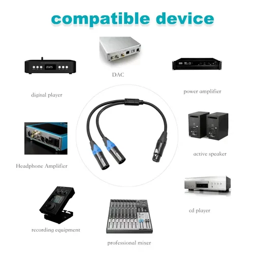 Vista 4 de Smithok Cable divisor XLR, hembra a doble macho Y (divisor XLR 1 hembra a 2 macho), adaptador de audio de cable divisor de micrófono equilibrado