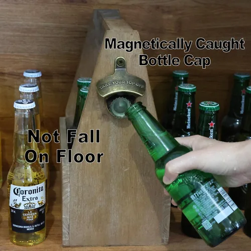 Vista 3 de Abrebotellas de bronce montado en la pared con imanes, acero inoxidable magnético para quitar la parte superior de la cerveza de montaje para poste