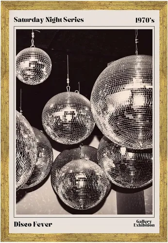 Vista 8 de Arte de pared de moda en blanco y negro retro de los años 70, Saturday Night Disco Fever Magazine, póster de revista Funky Feminist Bar Cart