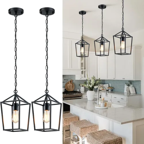 Vista 10 de Sheetea Paquete de 2 luces colgantes doradas para isla de cocina, modernas luminarias colgantes de mediados de siglo lámpara colgante para cocina