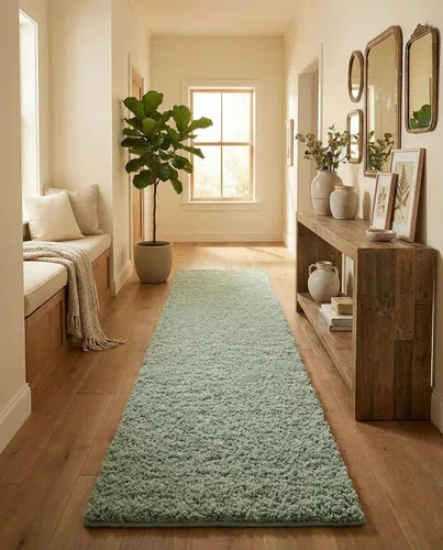 Vista 3 de Rugs - Alfombra de la colección Soft Solid Shag, alfombra de pasillo de 13 pies, color verde salvia, perfecta para pasillos y entradas
