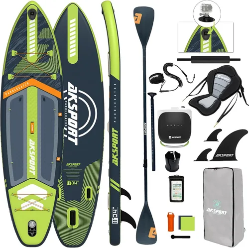 Vista 11 de AKSPORT Tabla de Paddle Inflable de Pie, Tabla SUP con Todos los Accesorios, Diseño Amplio y Estable, Cubierta Antideslizante, Tablas de Paddle