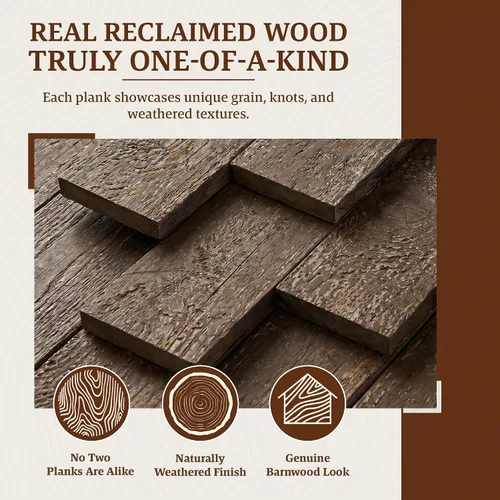 Vista 4 de BarnwoodUSA Tablones de madera recuperada real - Paneles de encaje para arriba fáciles con clavos para panelado de pared de madera rústica