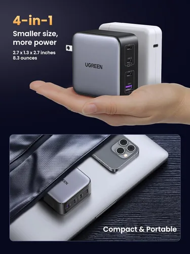Vista 5 de UGREEN Nexode 100 W GaN USB C Cargador rápido para portátil de 4 puertos Gris-oscuro