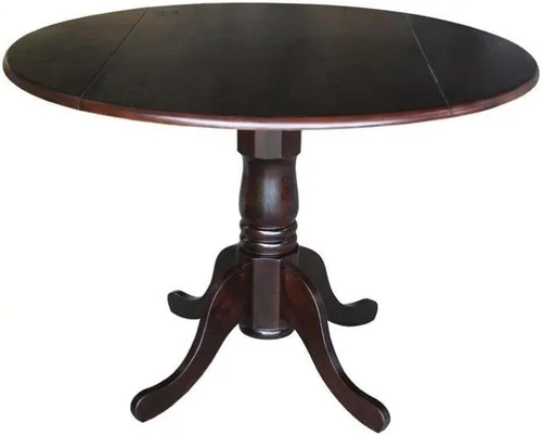 Vista 18 de IC International Concepts, Mesa de comedor redonda con pedestal de doble hoja de 42 pulgadas, madera maciza, madera de parawood real, 42 pulgadas