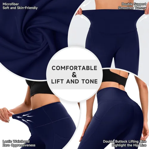 Vista 2 de Leggings for Women, Upgraded High Waist Capri Yoga Leggings Workout Running Tummy with Pockets for Women