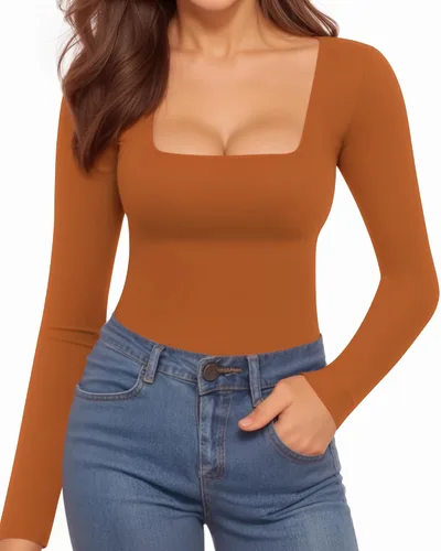 Vista 97 de MANGOPOP - Body de manga corta con cuello cuadrado para mujer