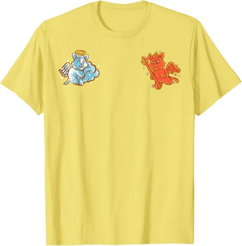Vista 80 de Camiseta de gato ángel y diablo sentado en tu hombro Nerd Kitten, Negro
