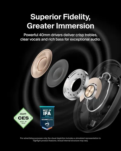 Vista 6 de Belkin SoundForm Isolate Bluetooth sobre la oreja - Auriculares híbridos con cancelación de ruido activa - Inalámbricos con 60 horas