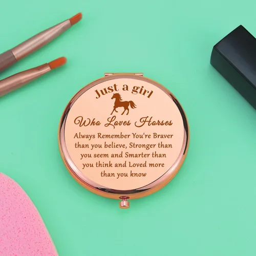 Vista 5 de Regalo para amantes de los caballos, regalos para niñas, espejo de maquillaje compacto para hija, sobrina, regalos ecuestres para mujeres, amantes