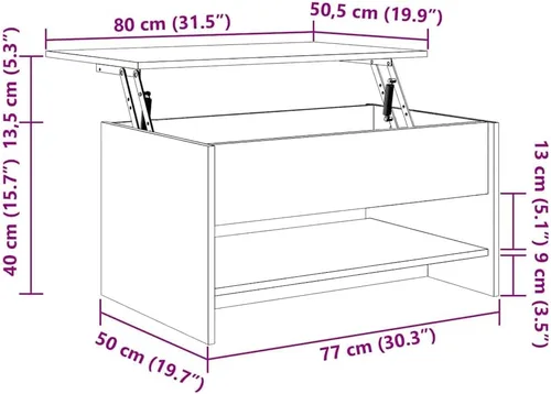 Vista 2 de Coffee Table Smoked Oak Engineered Wood, 31.5x19.7x15.7 in, Rectangular Living Room Furniture with Hidden Storage, Modern Mesa de Centro para Sala