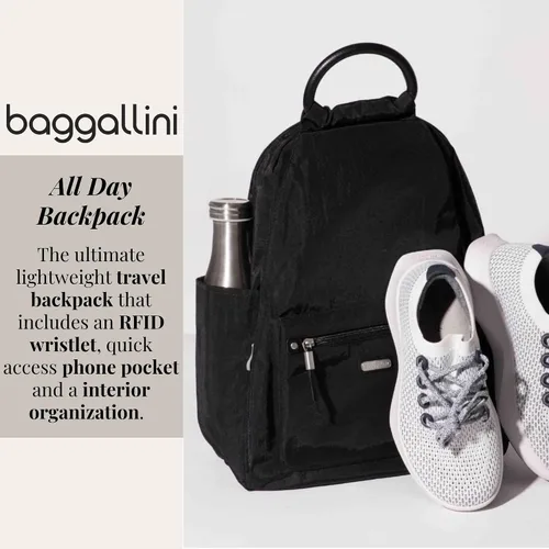 Vista 2 de Baggallini Mochila todo el día para mujer con pulsera de teléfono RFID, Negro, talla única