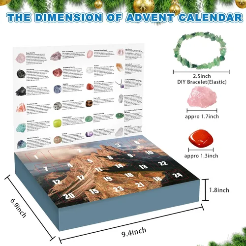 Vista 7 de Calendario de Adviento de cristal 2024 para adultos y niños, 24 días, piedras preciosas, geoda, pulsera de bricolaje, collar de cristal, colección