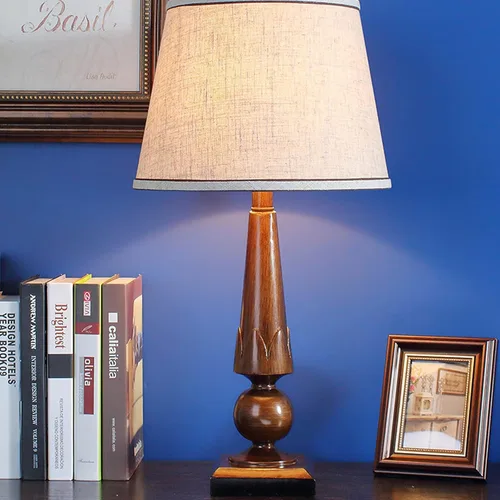 Vista 5 de Lamp For Desk Retro Table Lamps Resin Bedside Table Lamps with Fabric Lampshade Concise Nightstand Lamps for Home Office Study Table Lamp, 24.4"H