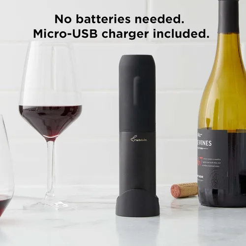 Vista 5 de Sacacorchos eléctrico Rabbit - Abridor de botellas automático con botón pulsador, diseño compacto, abre botellas silenciosamente, se almacena