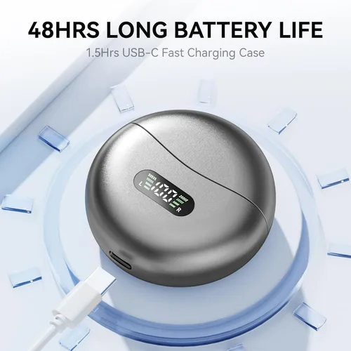 Vista 5 de Auriculares con clip abiertos con Bluetooth 5.4, reproducción de 48 horas, IPX6 impermeable, control táctil, cómodos para entrenamientos y uso Blcak