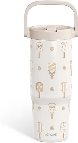 Vista 23 de SANDJEST Besties - Vaso de acero inoxidable con tapa para pajita de 30 onzas con asa de transporte para mujeres, niñas, mejores amigas, taza de café