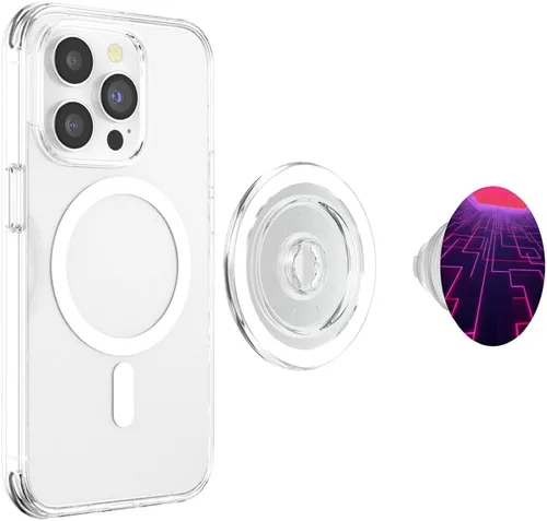 Vista 4 de Retrowave Vaporwave 80s Synthwave PopSockets MagSafe PopGrip for iPhone