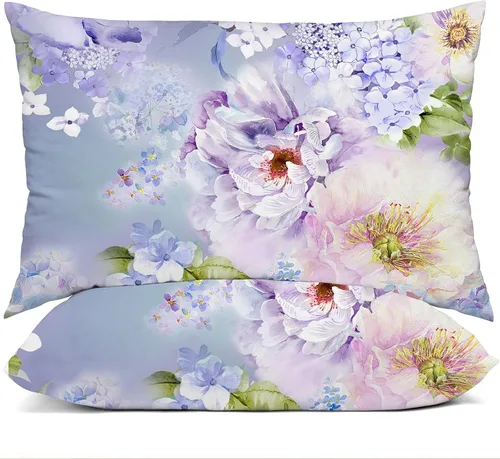 Vista 38 de YIYEA Juego de 2 fundas de almohada estándar de microfibra ultra suave de doble cepillado, fundas de almohada estándar, fundas de almohada florales