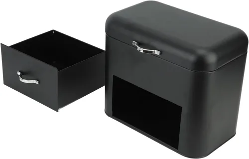 Vista 3 de Recipiente de almacenamiento de pan de hierro, mantenga el recipiente de pan casero de hierro de gran capacidad para encimera (negro)