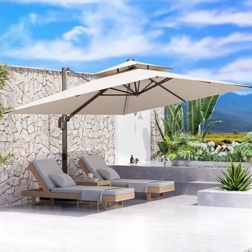 Vista 8 de Sombrilla de 10 x 13 pies para exteriores, sombrilla grande rectangular con viga voladiza, resistente, con rotación de 360°, sombrilla con Beige