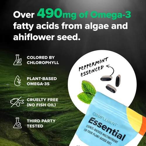Vista 4 de Complement Multivitamínico vegano esencial para mujeres y hombres - Suplemento de apoyo inmunológico con Omega-3 DHA y EPA, B12, vitamina D3 y K2