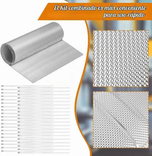 Vista 5 de Protector térmico de escape para automóvil, 15 x 93 pulgadas, material de protección térmica de aluminio en relieve con 20 bridas de metal