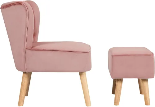 Vista 7 de Giantex Silla decorativa de terciopelo con otomana, moderna silla tapizada con reposapiés, patas de madera firmes, juego de sillas individuales