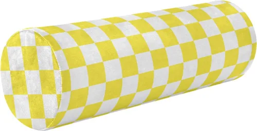 Vista 17 de DOMIKING Almohada cervical con patrón de cuadros blancos y azules para el cuello, almohada cilíndrica de espuma viscoelástica con funda extraíble