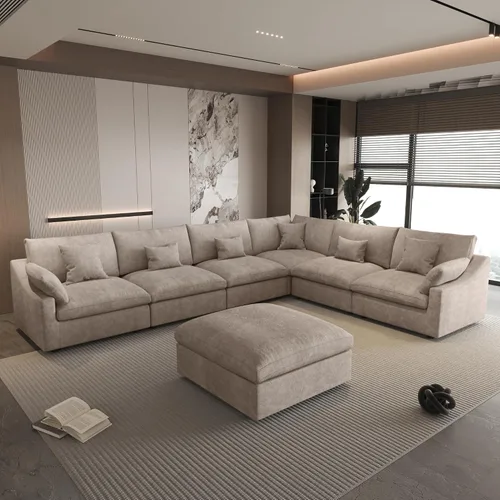 Vista 36 de WJShome Sofá Seccional Cloud Couch de 83 pulgadas para sala de estar, sofá seccional modular relleno de plumón, sofás en forma de L con otomana