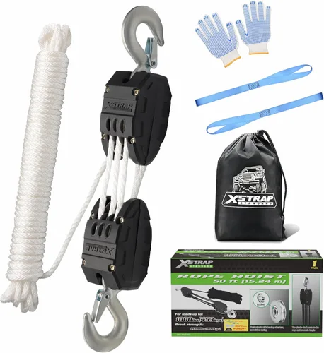Vista 11 de XSTRAP STANDARD - Polipasto de cuerda de 50 pies, resistente bloque de rueda de rotura de 2000 libras Tackle Pulley System for Lifting Heavy