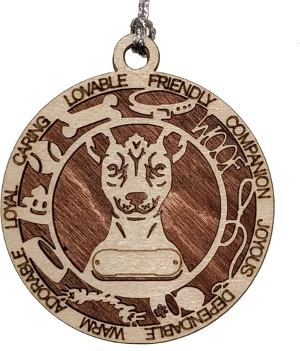 Vista 163 de Adorno de Navidad personalizado para perro Cavalier King Charles Spaniel, redondo de 3 pulgadas, madera cortada con láser de 2 capas, nombre y texto