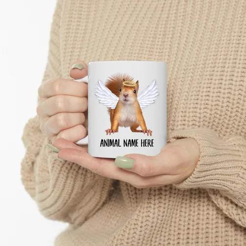 Vista 3 de Taza de café conmemorativa personalizada con alas de ángel de ardilla roja japonesa, regalos de condolencias para amantes de los animales, taza