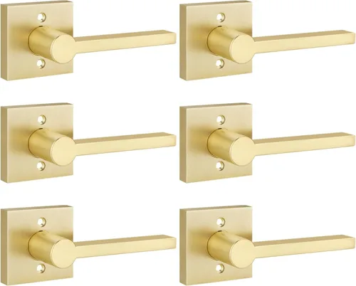 Vista 21 de EHOMEWARE Juego de manijas dobles para puerta delantera, paquete de 1 manija de puerta cuadrada de latón satinado, combinación de perilla de puerta