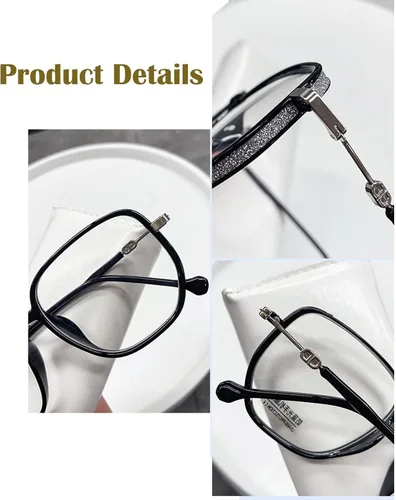 Vista 3 de Lentes de lectura portátiles a la moda para mujer, anti luz azul, cuadrados, con bloqueo de luz azul, portátiles ultraligeros (negro, 0)