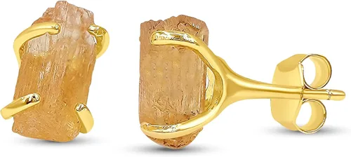 Vista 34 de Aretes de piedra preciosa natural en bruto con oro amarillo sobre plata de ley 925, 6 a 0.276 in, regalo de piedra de nacimiento de calidad genuina