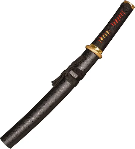 Vista 6 de Katana corta de 19 pulgadas espada samurái afilada mini espada samurái espada completa espiga 1045 acero al carbono medio oro tanto