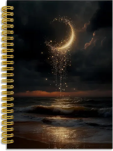 Vista 23 de Dark Witchy Moon Stars Notebook Journal, Celestial Astrology Witchy Gifts for Women Journal, Crescent Moon Face Starry Forest Spiral Notebook