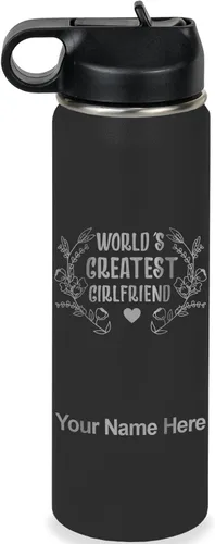 Vista 39 de LaserGram Botella de agua personalizada, World's Greatest Girlfriend, acero inoxidable de doble pared aislada al vacío con popote superior, regalo